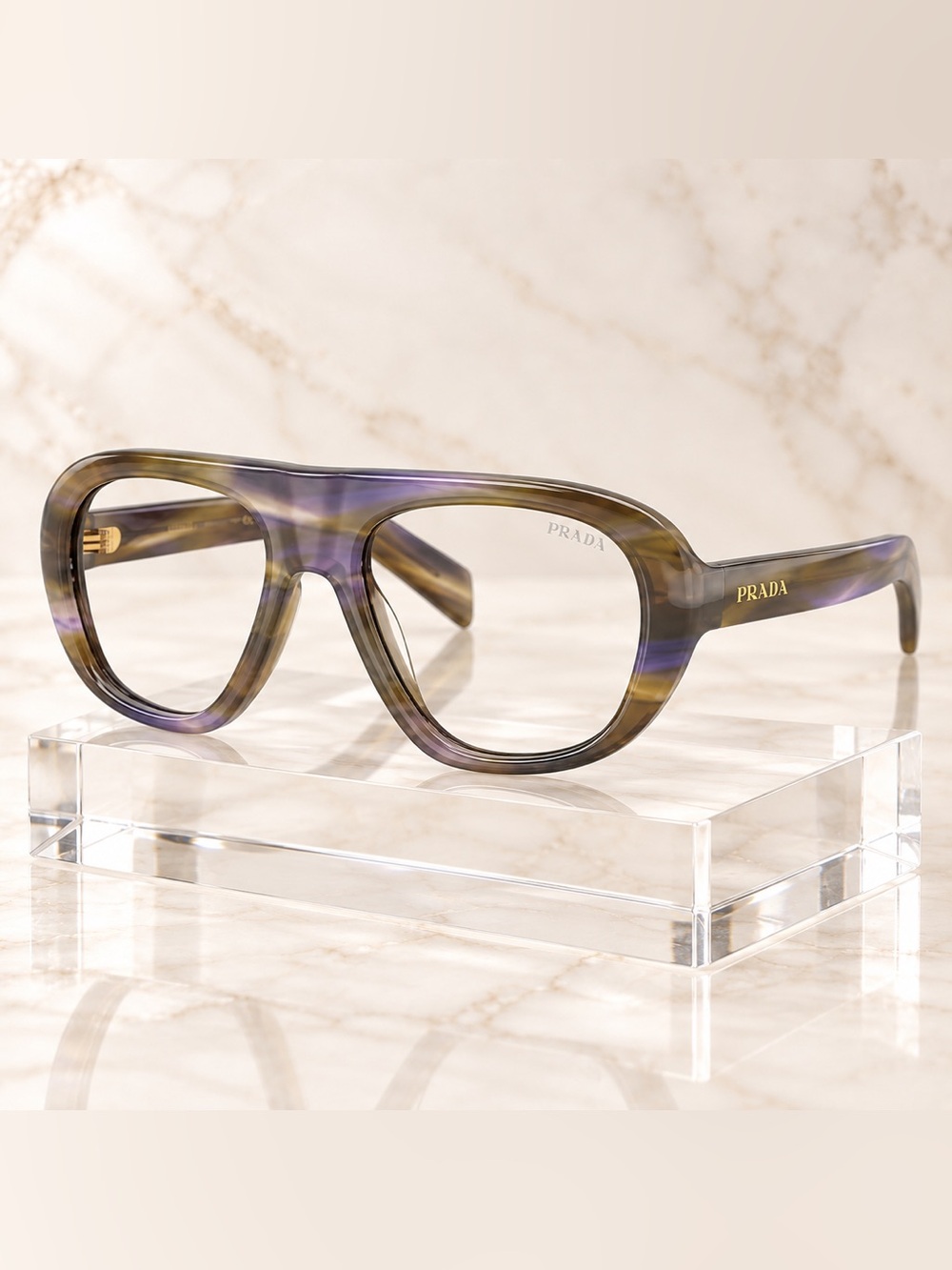 Prada PR C05S 23G70G Striped Brown Purple Aviator Eyeglasses Clear Lens